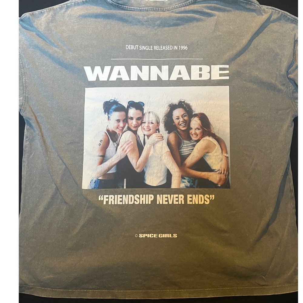 Zara Spice Girls Wannabe Graphic T-Shirt Acid Wash Blue Grey Small 1277/353/802